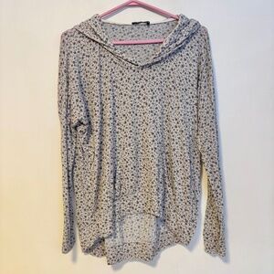 Brandy Melville Hooded Lightweight Long Sleeve Shirt Grey Floral Womens One Size